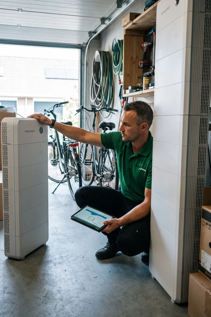 Monteur van Solar Green stelt een Sigenergy SigenStor thuisbatterij in bedrijf