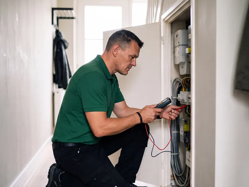 Monteur van Solar Green meet de meterkast door